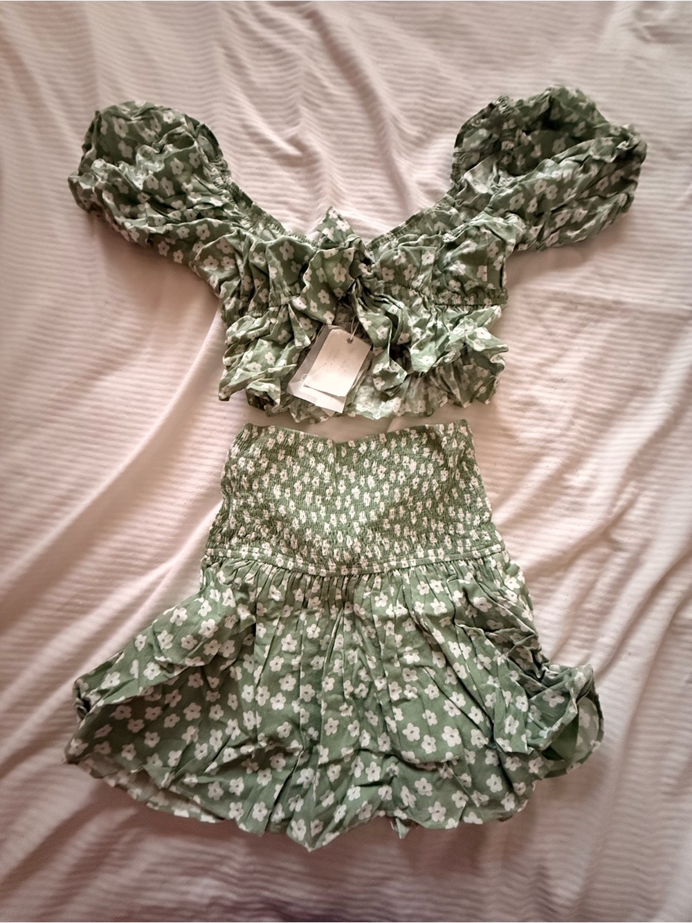 Sabo Skirt Green Floral Two-Piece Crop Top & Skirt Set